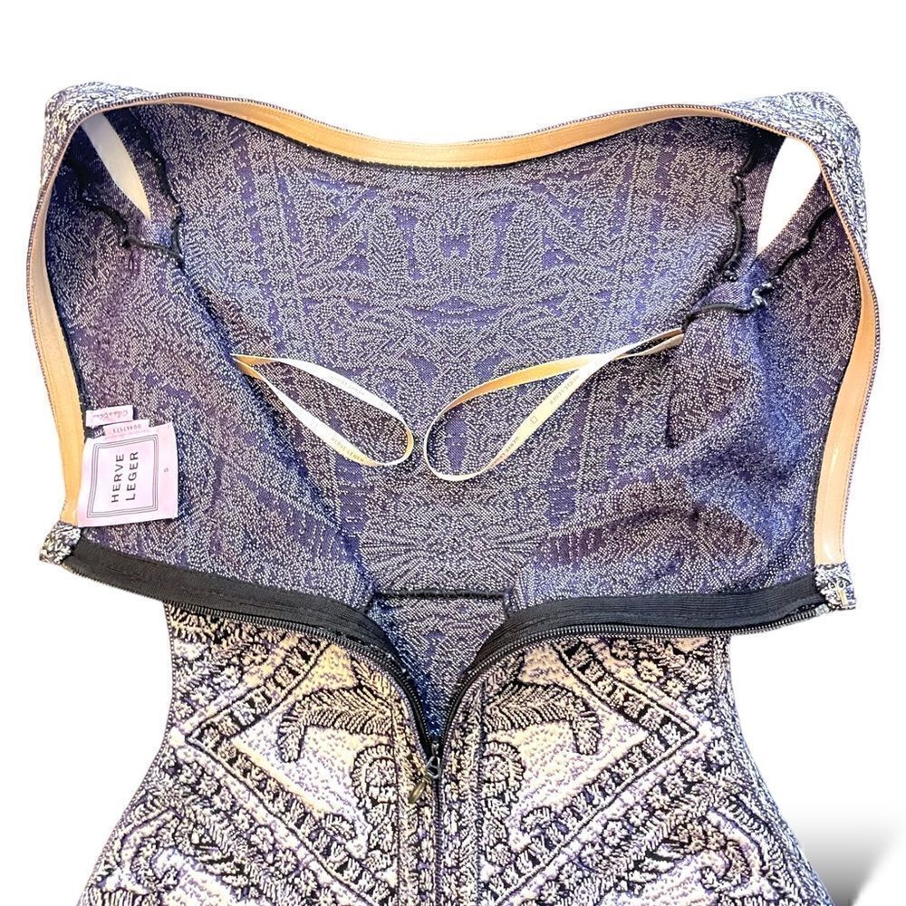 Herve Leger Blue/Violet Staci Floral Jacquard BodyCon Dress |Size: Small| - Picture 9 of 13